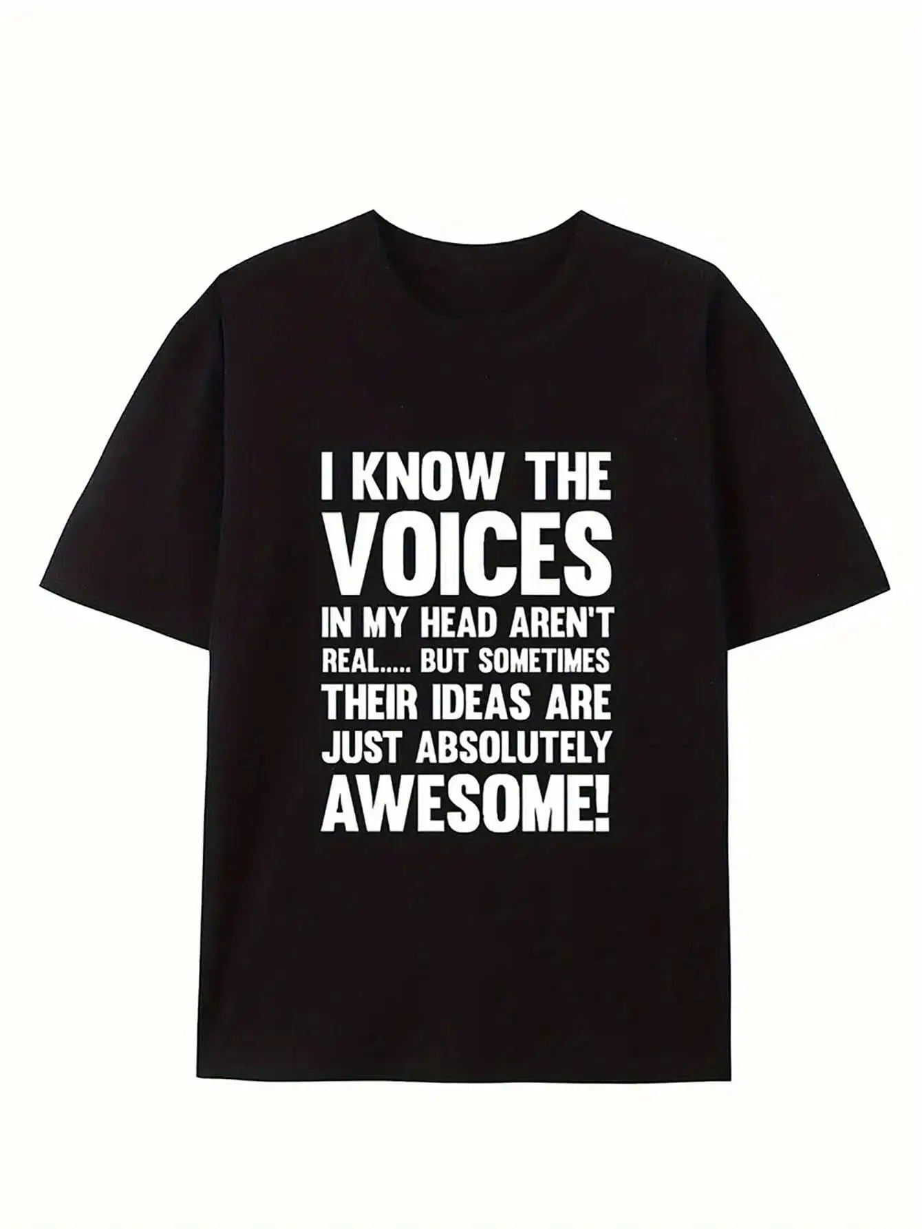 Men's Funny Voice Switch Humor T-Shirt - "I Know Voices in My Aren't Real But Sometimes Their Ideas Are Great" Graphic Tee, Casual Crew Neck Short Sleeve Shirt with Digital Print Suitable for All Seasons & Casual Attire, Machine Washable