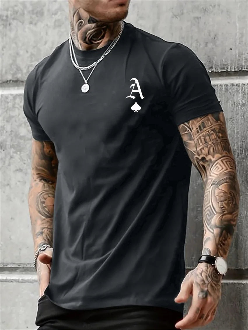 HOT SALE Poker 'A' Men's Short Sleeve T-shirt Casual Multi-colored Top Cotton Loose Oversized T-shirt Personalized Trend T-shirt