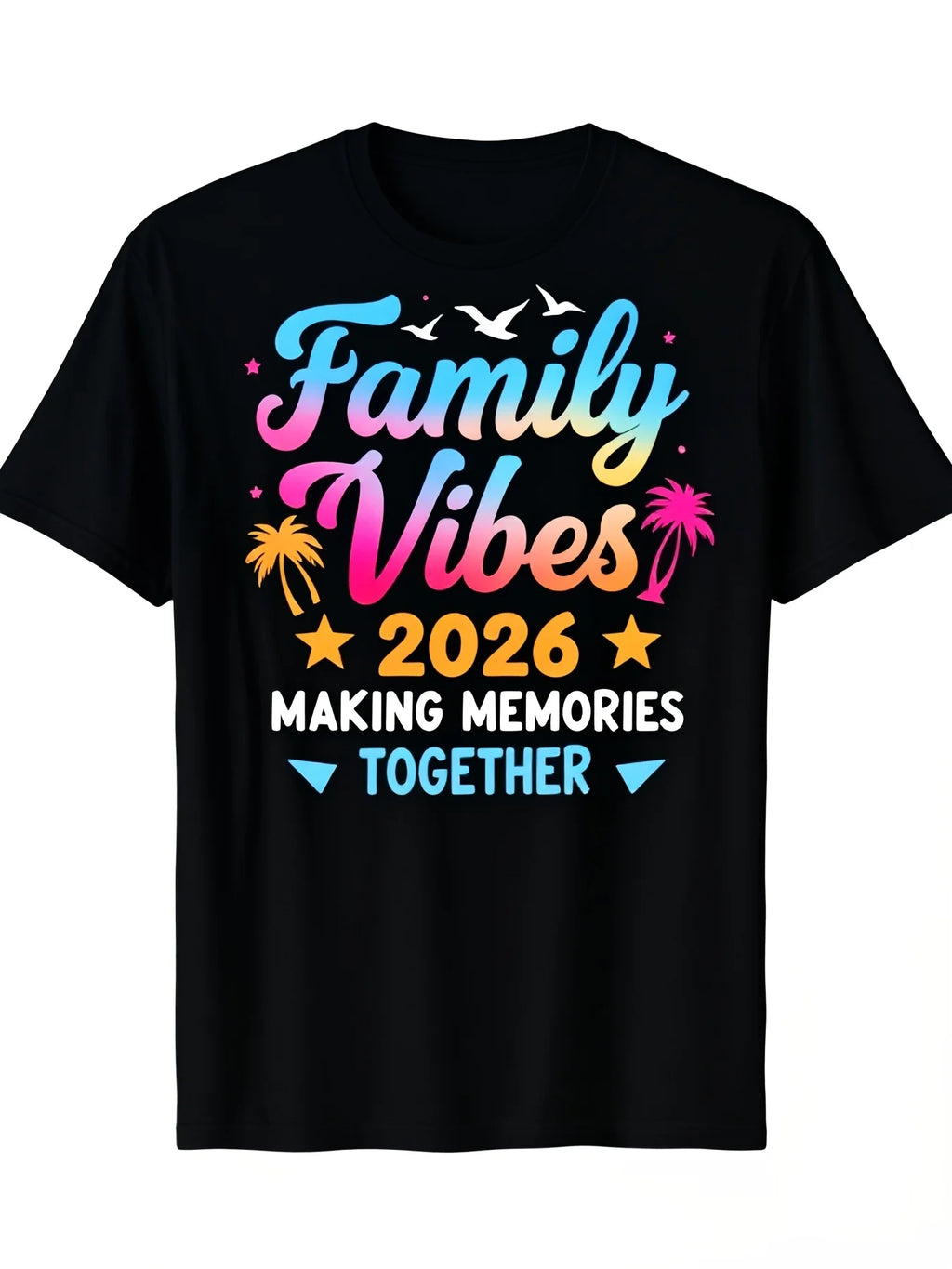 Family 2026 Vibes Family Reunion Vacation Making Memories T-Shirt Comfort Fit Men'S Tee Crew Neck Ultra Soft Breathable Moisture Wicking Casual Summer Tee Musthave Fashionable Tee4 Retro Casual Short-Sleeved T-Shirt with Round Neck and Printed Patte