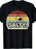 Funny Men's Black Graphic T-Shirt Salty Salt Shaker Sunset Stripes Distressed Retro Slogan Print 100% Cotton Heavyweight Short Sleeve Casual Streetwear Tee