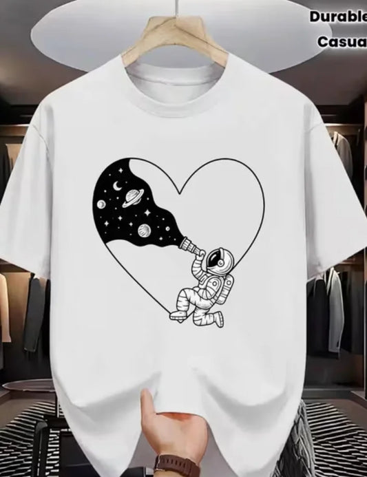 Astronaut Men's  TShirt Space Exploration Heart Telescope Print Pattern Pure Premium Print Durable Casual Fashion TShirt