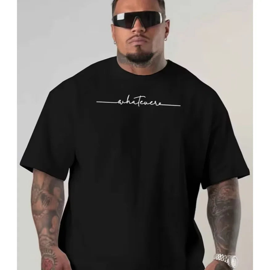 Any Oversized Short-Sleeve T-Shirt Featuring American Fashion Prints, Designed for Plus-Size Men Casual Round Neck and Plus Size