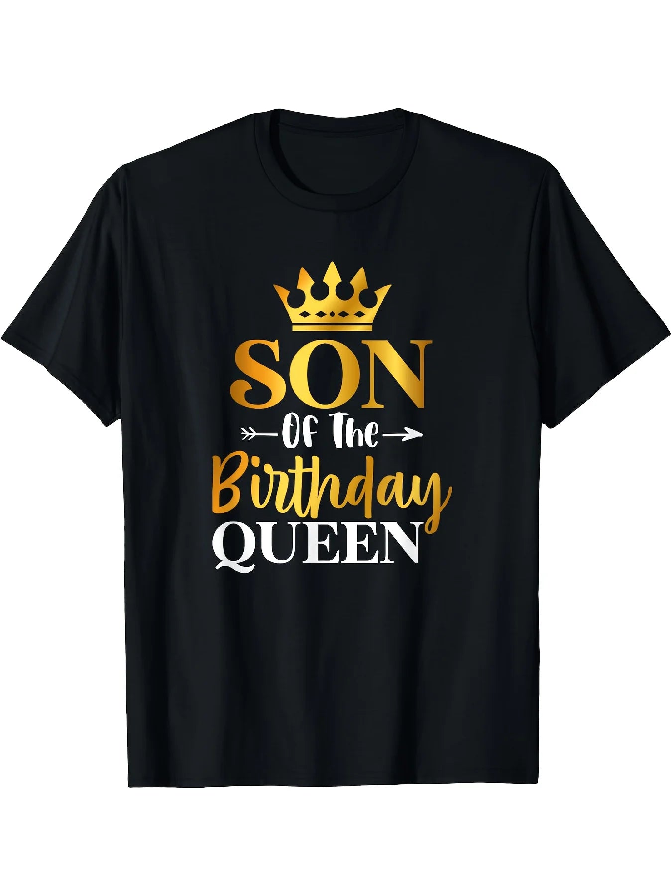 Humorous Matching Birthday Party T-Shirt for The Son of The Birthday Queen, Featuring a Classic Retro Design, Round Neck And Short Sleeves, Easy to Wash, Perfect for Casual Sportswear, Comfortable Graphic Tee