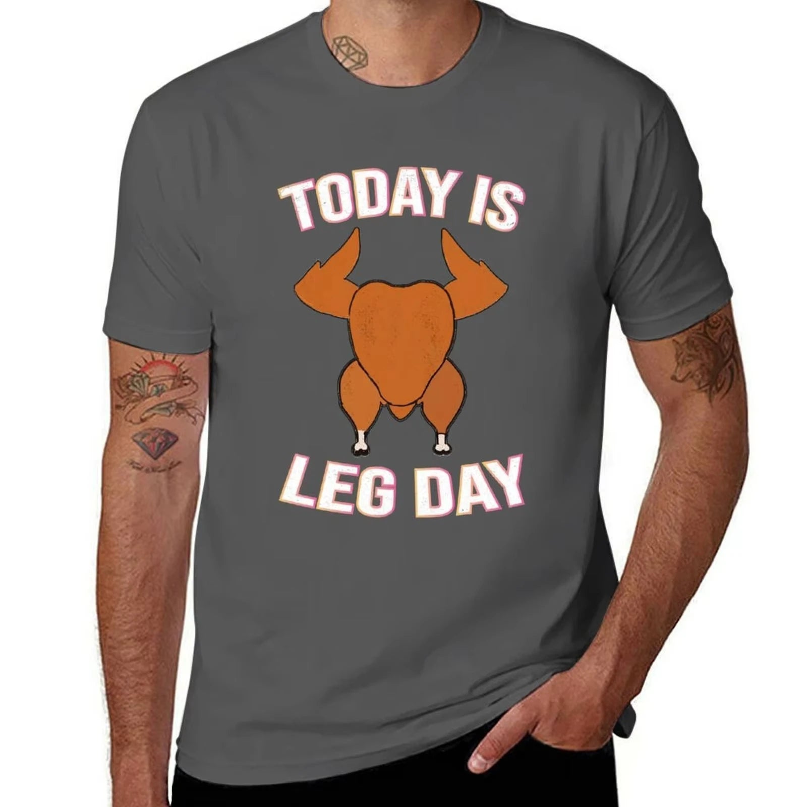 HOT SALE Happy Thanksgiving Today Is Leg Day Mask T-Shirt Man Tees Graphic Man Graphic T-Shirt High Quality T-Shirt  Fashion Tee