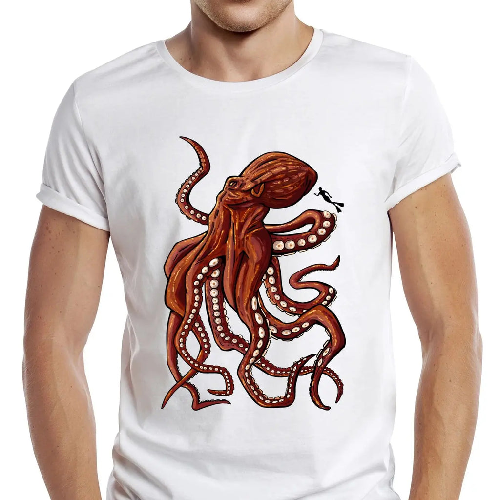 HOT SALE TEEHUB Vintage Octopus Men T Shirt Graphic Brown Sea Fish Cloth Casual Male Tops Hipster Retro Octopus Printed Tee