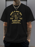 Vintage Men's Black Graphic T-Shirt Relax All Day Slow Life Seated Figure Sun Good Living Slogan Print 100% Cotton Heavyweight Short Sleeve Casual Streetwear Tee