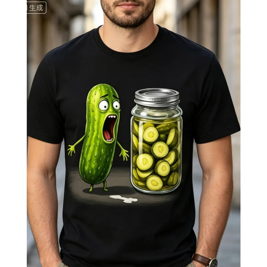 Men's Pickle Surprise A Cucumber and A Jar Sliced Pickles Men's T-Shirt for Casual Attire Everyday Sportswear Comfortable Fit-