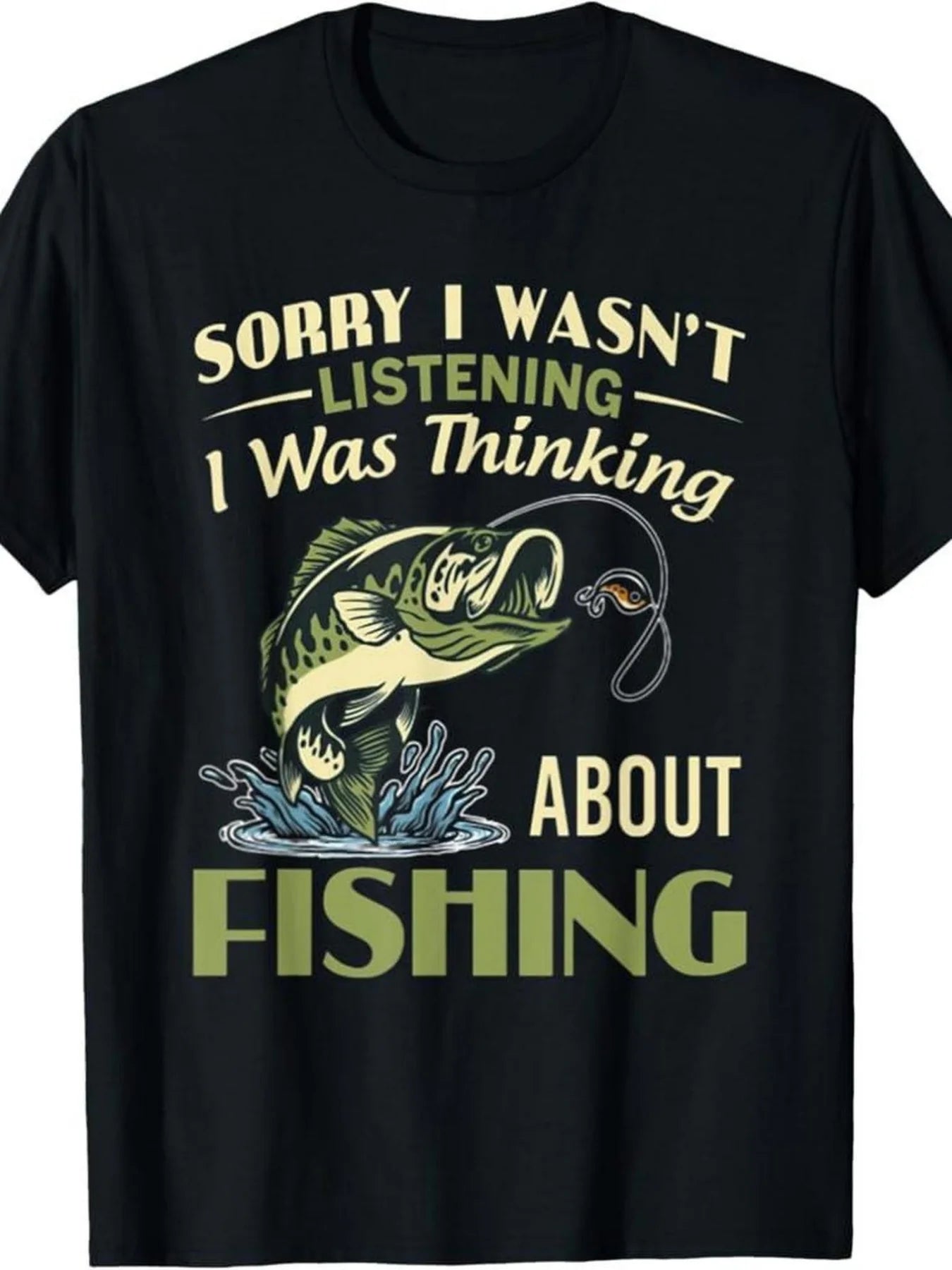 Men's Funny Fishing Quote T-Shirt| Heavyweight 100% Crewneck Sweatshirt- All-Season Comfortable Fit- Black and White Print- Vintage Style- Painting Pattern- Perfect Choice for Adults, PLUS SIZE