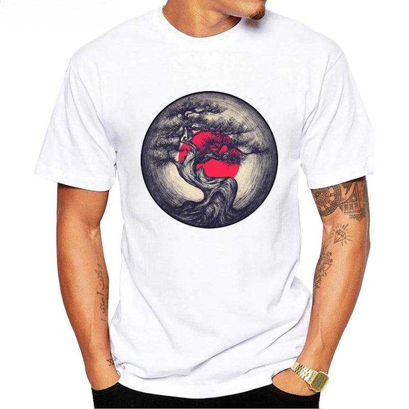 Hot Sale  New Fashion Life Recording Men T-Shirt Vintage Red Moon Tree Sunset Printed Men Tee Shirts Short Sleeve Geek Tops