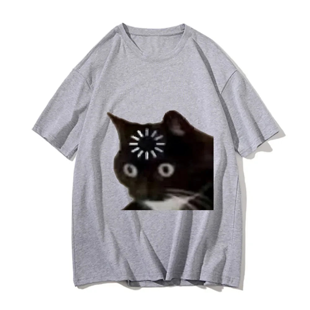 Fun Cat Emotional print loose T-shirt Kawaii summer fashion soft Comfortable cotton short sleeve Y2k Women's Wear Men's