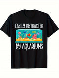 Men's Aquarium-Themed T-Shirt with Fish & Aquarium - Round Neck Short Sleeve Casual Tee Suitable for Fish Hobbyists, Aquarium Keeper Outfit, Machine Washable Fishkeeping Apparel