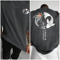 Japanese Koi Harajuku Illustration Design T-shirt Suit Men's Summer Casual T-shirt Fashion Short Sleeve Loose Cotton Sportwear
