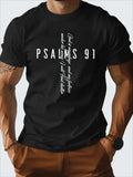 Men's Black TShirt with Psalm 91 Faith Theme Made from Regular Fit Short Sleeves Perfect for Summer And Outdoor Activities Thoughtfully Designed ComfortableRetro Casual Short-sleeved T-shirt with a Round Neck and Printed Pattern, Suitable for Daily
