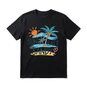 Tropical Beach Vibes Men's Graphic TShirt, 100% Cotton Short Sleeve Soft Top, Vibrant Retro Graphic Print Design, for Daily Wear, Vacation, Summer Casual Gift, Gift for Men, Women and Friends