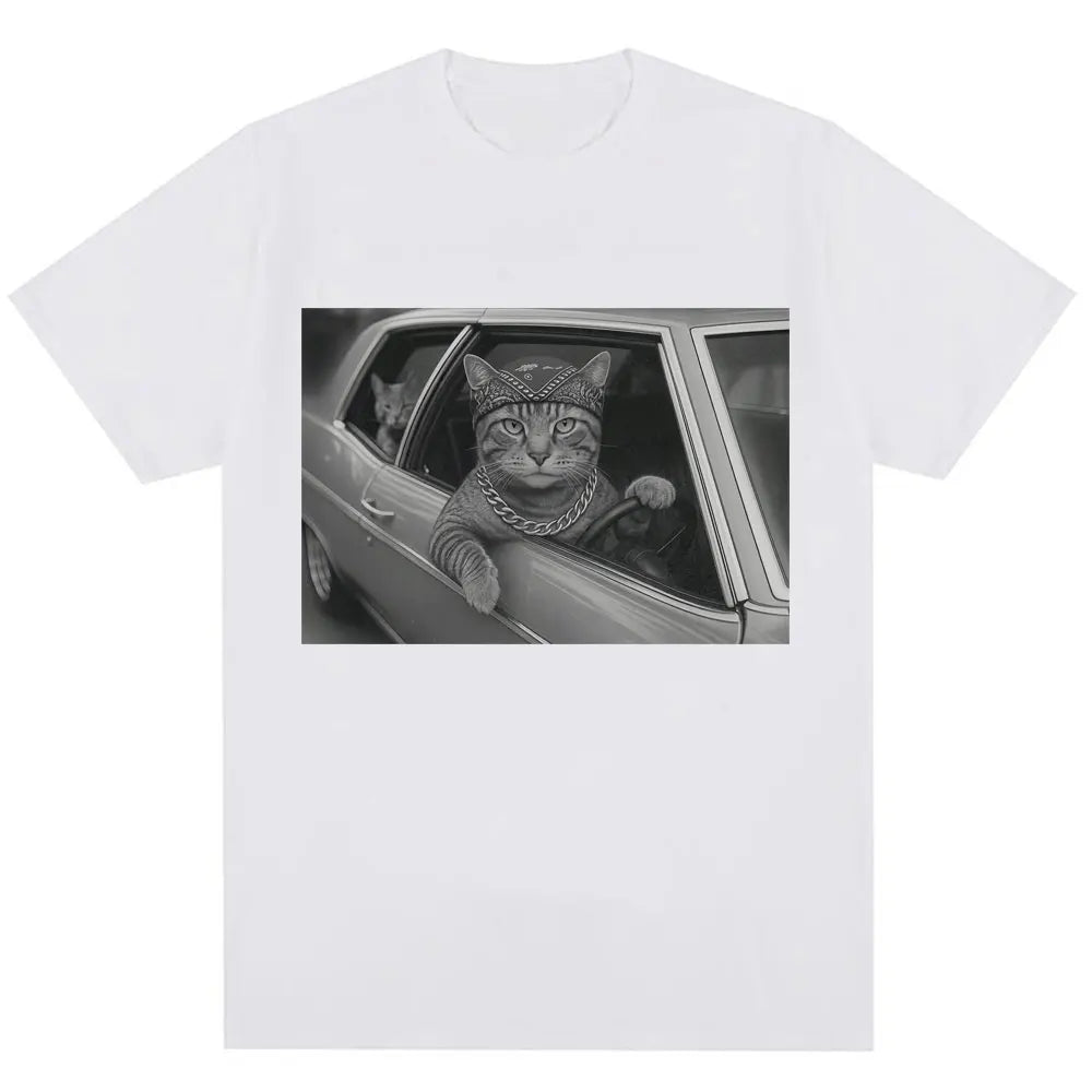 HOT SALE Funny Cat Gang Memes Retro T-shirts Men Women Fashion Cool T-shirts Super Quality Cotton Casual Summer T-shirts Street