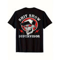 item picture 1pc mens supervisor skull graphic t shirt for 180 relaxed neck short sleeve tee featuring a skull and lightning design for casual wear