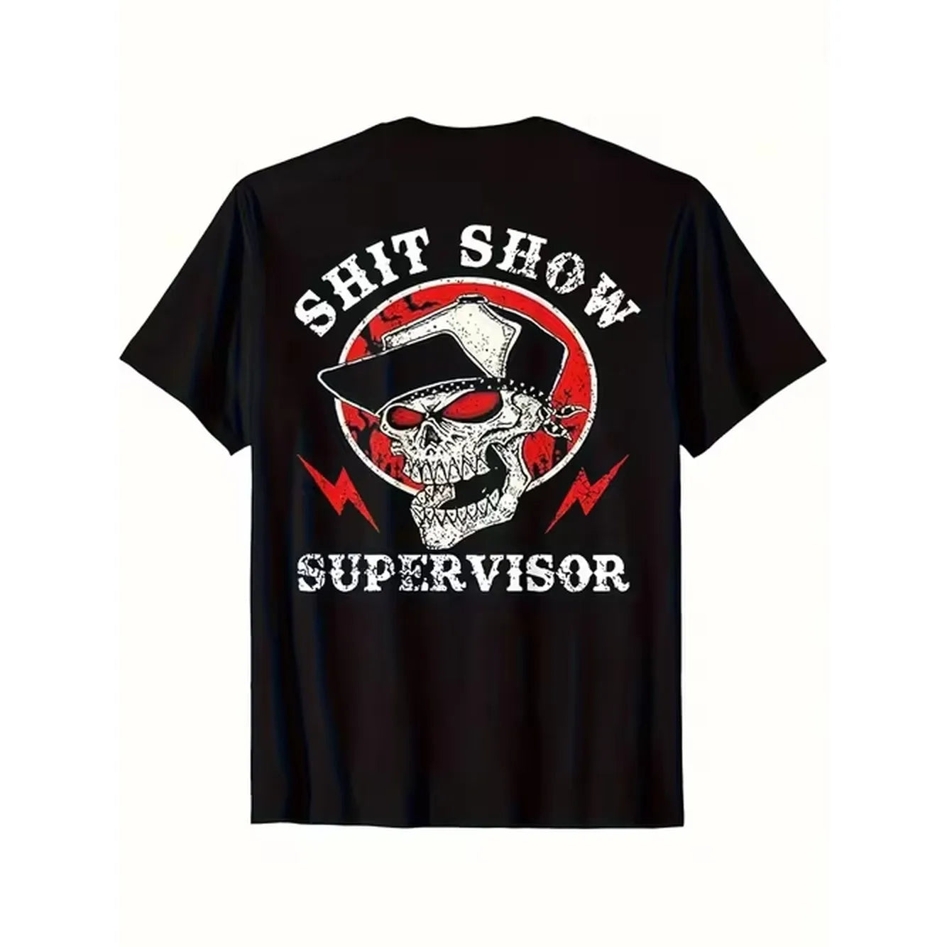 item picture 1pc mens supervisor skull graphic t shirt for 180 relaxed neck short sleeve tee featuring a skull and lightning design for casual wear