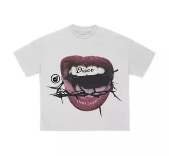 Men Women Disco Lips Thorns Graphic T Shirt Crew Neck Short Sleeve Unisex Streetwear Fashion Casual Summer Daily Tees Tops