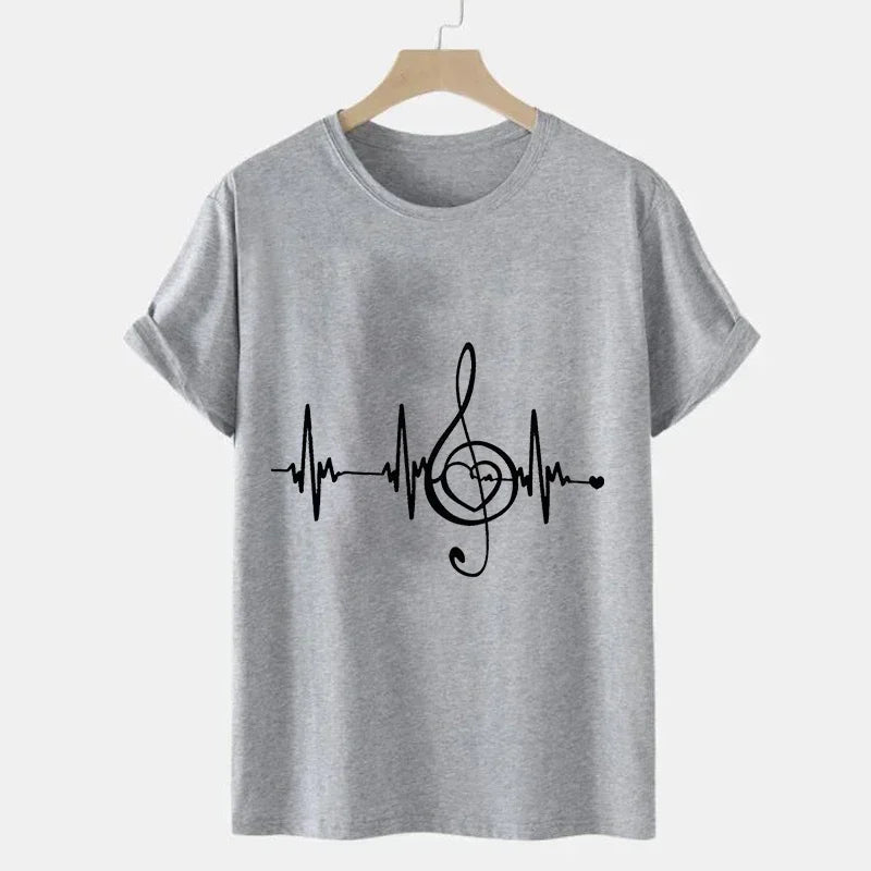 Men's Black Long-sleeved Short-sleeved T-shirt Large Size Summer Top Music Indicator Heart Pattern Interesting Men's T-shirt