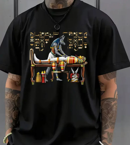 Anubis and Mummy Men'S Casual T-Shirt, Summer Men'S Round Neck Short Sleeve T-Shirt Stylish Versatile Trendy Print Short Sleeves