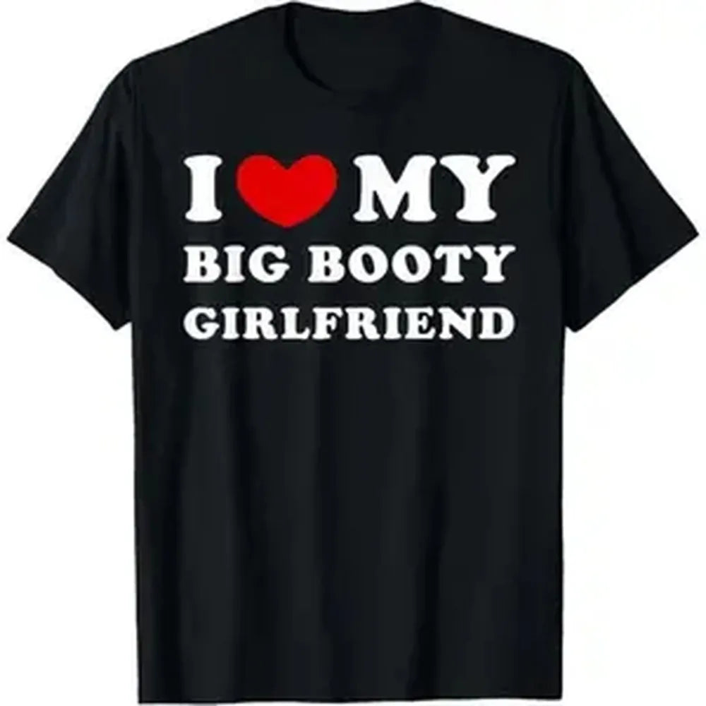 Casual Smooth Seamless Soft Cotton Short-Sleeve Sports Top - "I Love My Big Booty Girlfriend" Graphic Tee for Sports & Outdoor Activities, Casual Athletic Wear, Casual Running Tops
