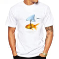 HOT SALE in Summer Funny New design Goldfish And Shark Brand Fish Cool Printed Men's Casual T-shirt Male Retro Hipster Tops Tee