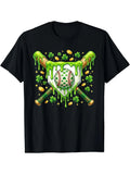 Sporty Men's Black Graphic T-Shirt Shamrock Baseball Bat Shield Green Slime Gold Coin Lucky Clover Print 100% Cotton Heavyweight Short Sleeve Casual Streetwear Tee