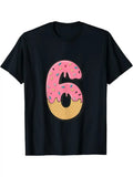 Funny Men's Black Graphic T-Shirt Pink Frosted Donut Number 6 Sprinkles Waffle Cone Dessert Cartoon Print 100% Cotton Heavyweight Short Sleeve Casual Streetwear Tee