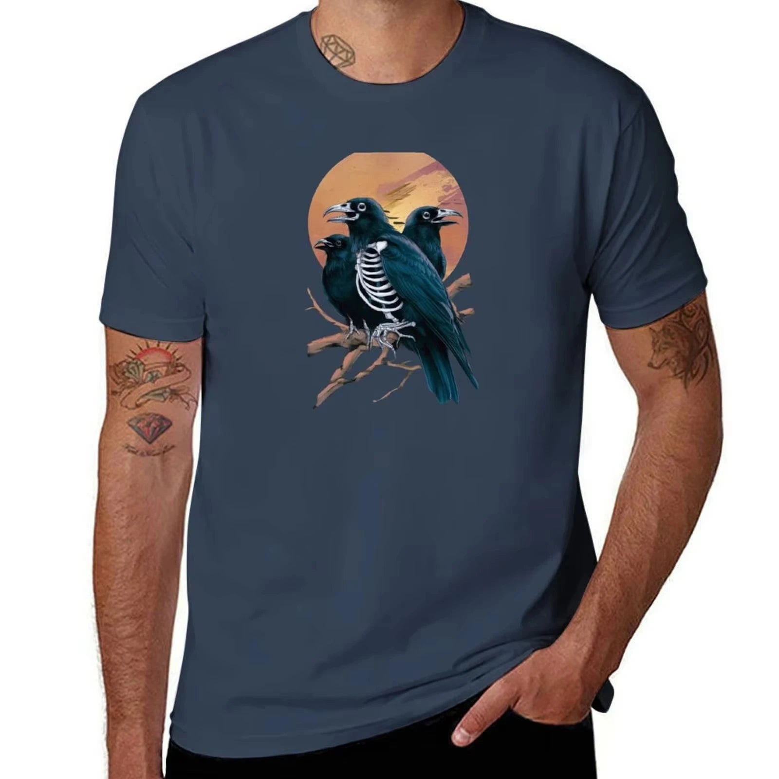 HOT SALE Crow Trio T-shirt T-shirt Men Graphic Retro Men T-shirt Men Casual T-shirt Cotton High Quality T-shirts Custom