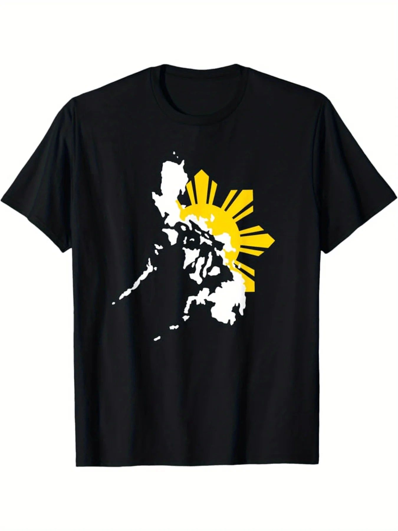 Men'S Philippine Map T-Shirt | White with Yellow Islands Graphic - Heavyweight 180gsm Crewneck Tee - Filipino Pride Casual Everyday Shirt - Machine Washable Apparel, Patriotic Clothing, Bold Print Design, Comfortable Material, Travel Enthusiasts