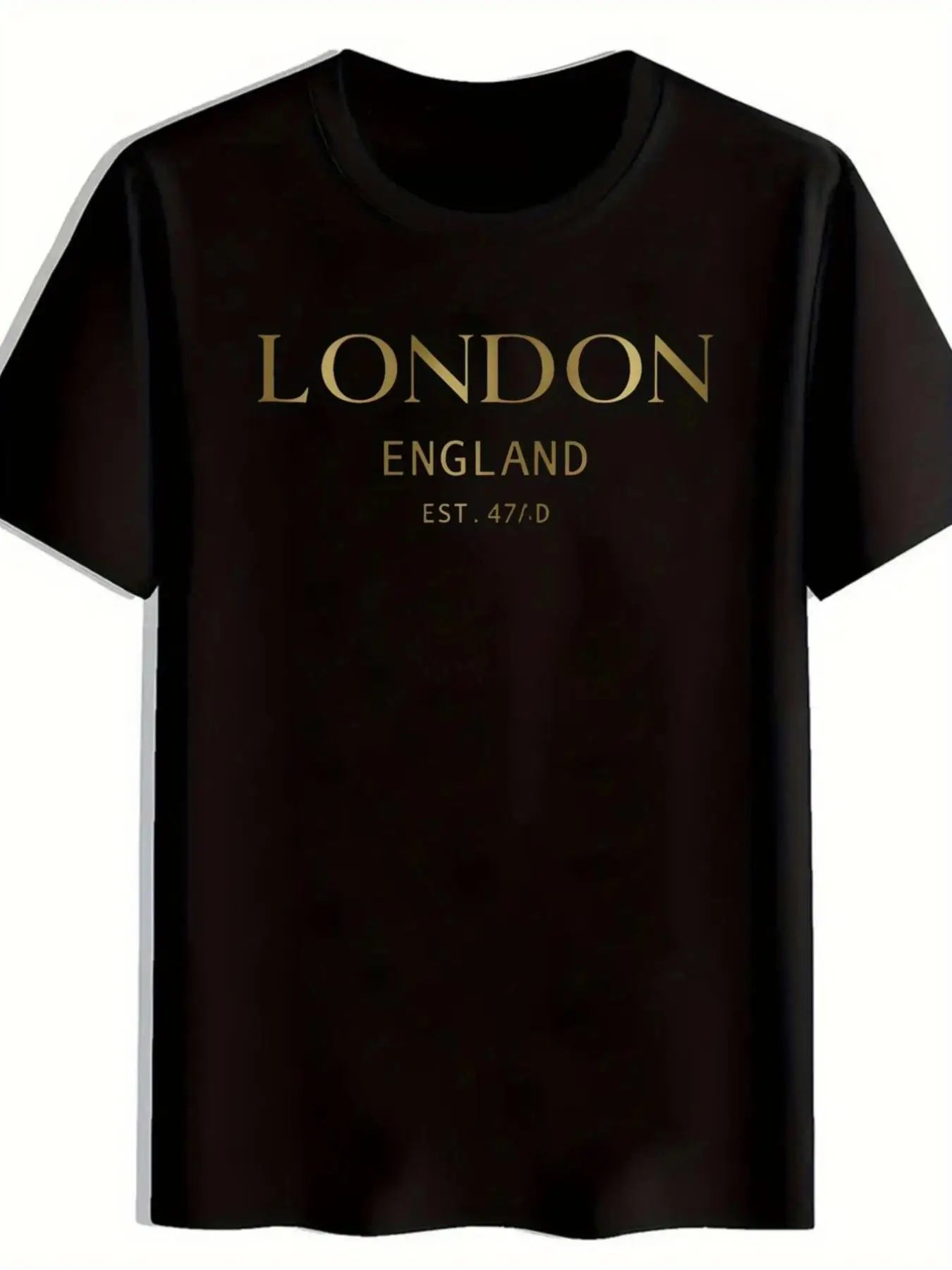 Men' London UK Map T-Shirt with Golden England Lettering - British Gift Suitable for Travel & Casual Wear, Round Neck Short Sleeve Tee, Machine Washable Comfort Fit for Year-Round Wear, Iconic London Landmarks Design
