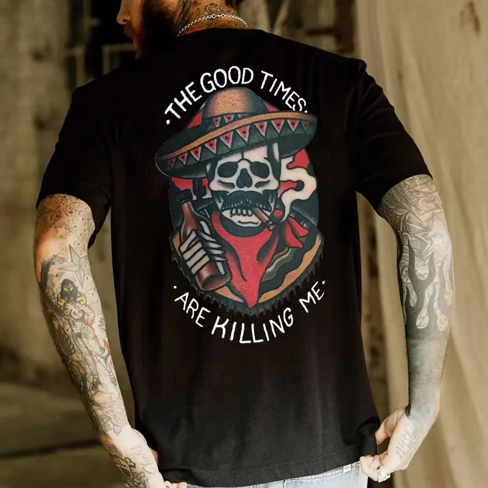 2025 Summer New Brand High Quality  American Classic Retro Cotton Light Breathable Print Short-sleeved T-shirt for Men and Women