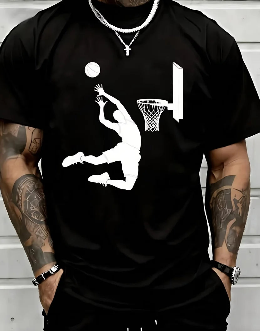 2026 Unisex New Popular Casual T-Shirt Men's Basketball Dunk Graphic T-Shirt Print, Lightweight Sporty Casual Round Neck Tee