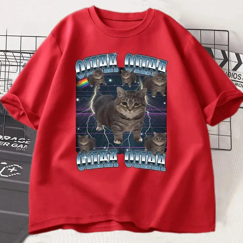 Funny Viral Oia Cat Meme Graphic T Shirts for Men Women Silly Cats T-shirt Oiiaa Oiiaa Cat Unhinged T Shirt Harajuku Clothes