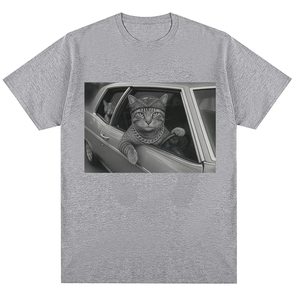 HOT SALE Funny Cat Gang Memes Retro T-shirts Men Women Fashion Cool T-shirts Super Quality Cotton Casual Summer T-shirts Street