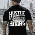 Men's Casual Black Cotton Sports T-Shirt - "HUSTLE UNTIL YOUR HATERS" Graphic, Smooth Seamless Fabric, Streetwear Style, All Seasons, Machine Washable, XXL Sports Top