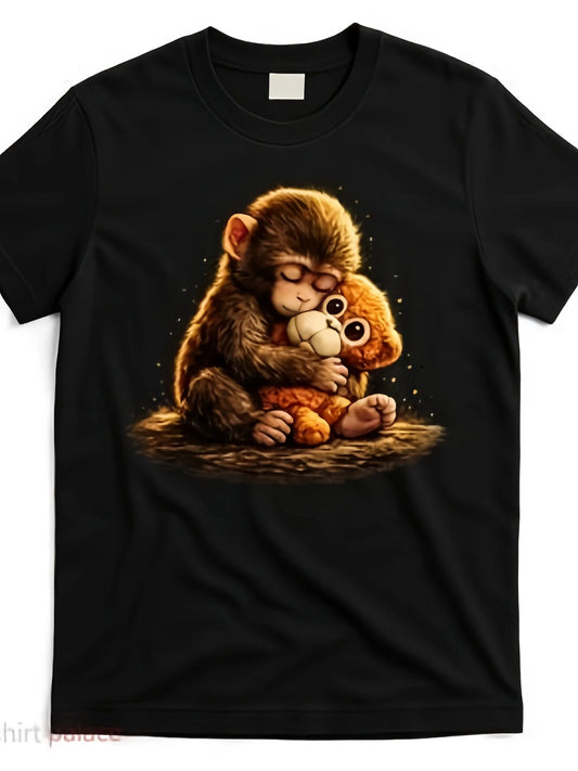 Adorable Infant Monkey Striking a Pose on a Trendy T-Shirt from a Japanese Zoo. This Men'S Casual Graphic Tee Features Short Sleeves And Is Made from Soft, Breathable, And Lightweight Material, Perfect for Summer Outings