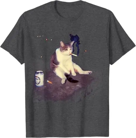 Cigarette Kitten Funny Smoking Cat Meme Stupid Brainrot T-Shirt Cute Kitty Dad Graphic Outfit Men's Fashion Y2k Humor Saying Tee