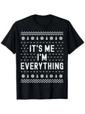 Funny Men's Black Graphic T-Shirt It's Me I'M Everything Slogan Snowflake Pine Tree Nordic Holiday Pattern Print 100% Cotton Heavyweight Short Sleeve Casual Streetwear Tee