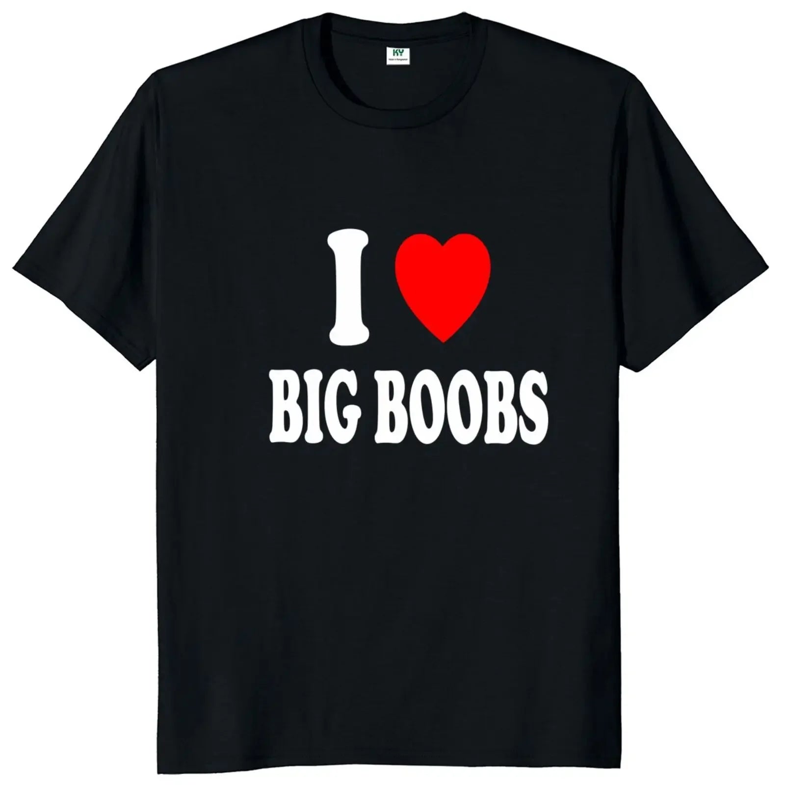 I love big chest T-shirt funny adult humorous joke short sleeve soft and comfortable cotton neutral casual soft o collar T-shirt