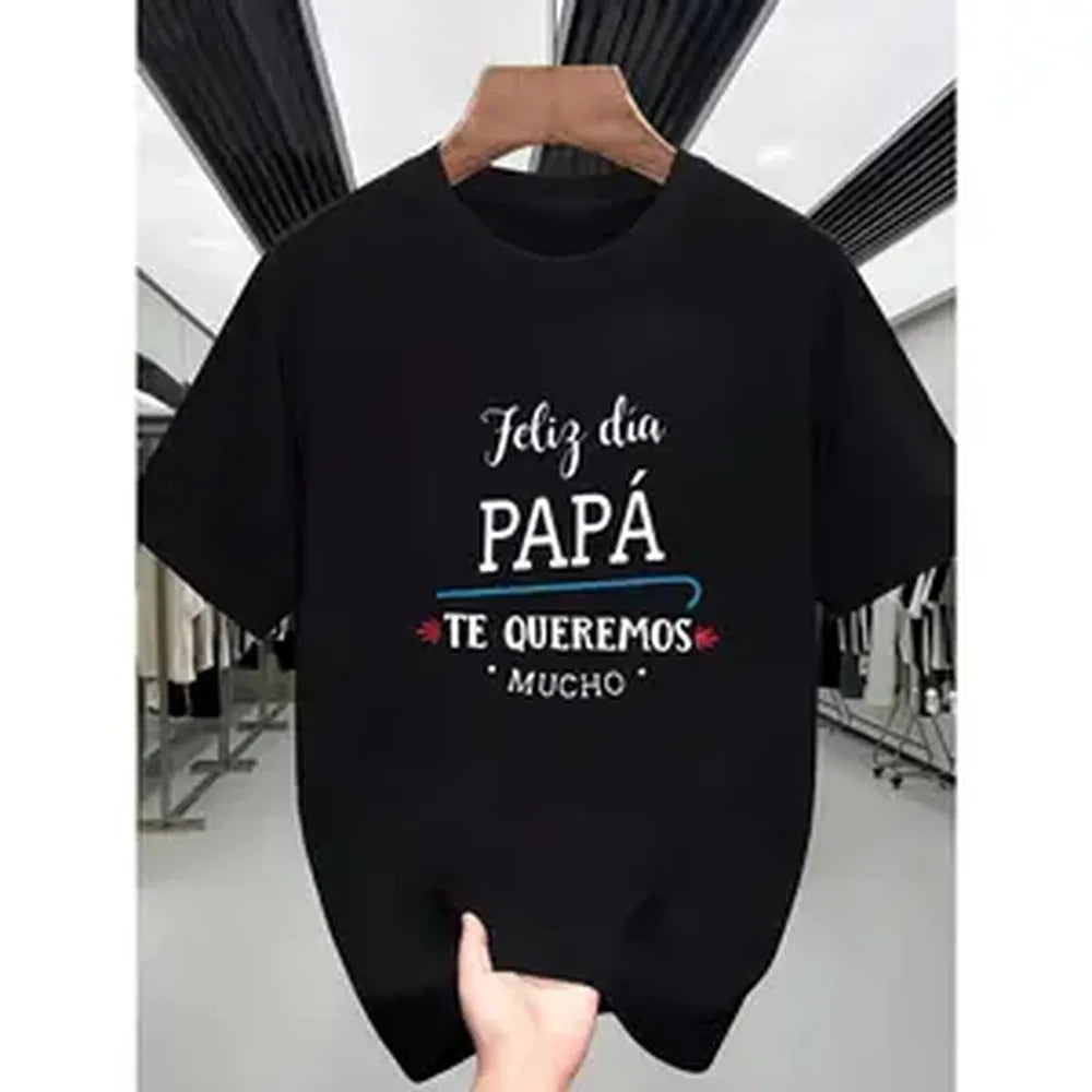Men's Navy Blue Quick-Dry T-Shirt - Breathable Round Neck Casual Shirt, Machine Washable Everyday & Formal Summer Top for Fathers Day Gifts - Spanish Text Design, Graphic Tee, Comfortable Fit