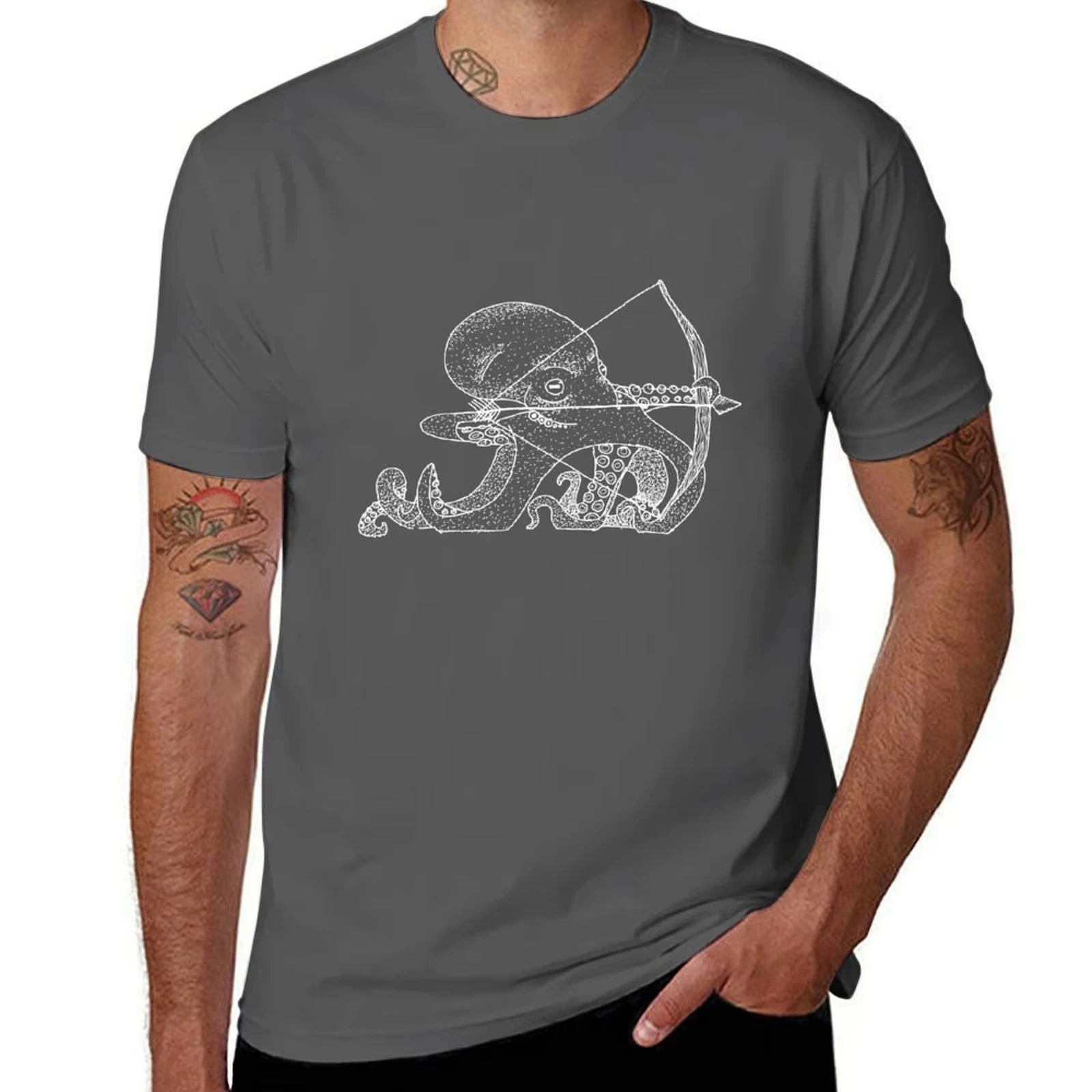 HOT SALE Octopus Archer - Stippling Line Art T-shirt T-shirt Custom Printed Cotton T-shirt High Quality T-Shirt  Fashion Tee