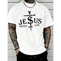 Men's Relaxed Fit Graphic T-Shirt, Soft 100% Cotton Round Neck with "Saved My Life" Cross Sublimation Print for Casual Wear