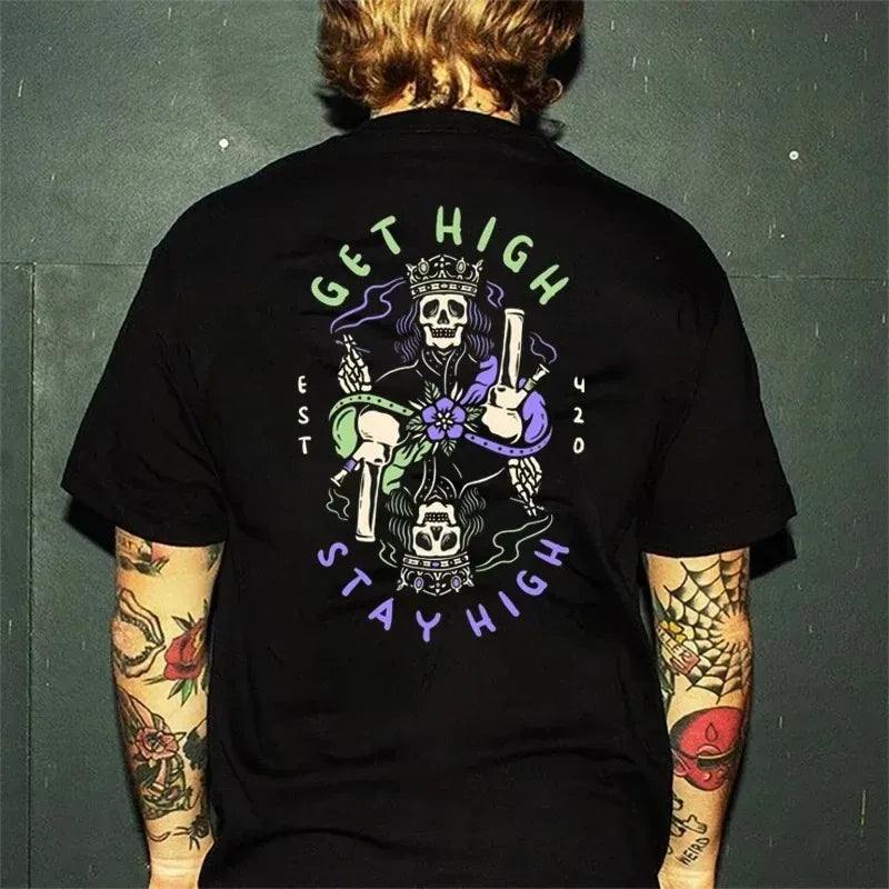 HOT SALE Harajuku Street Goth Skull Design T-shirt Men's Fashion Short Sleeve Top Dark Punk Skull Vintage T-shirt Cotton T-shirt