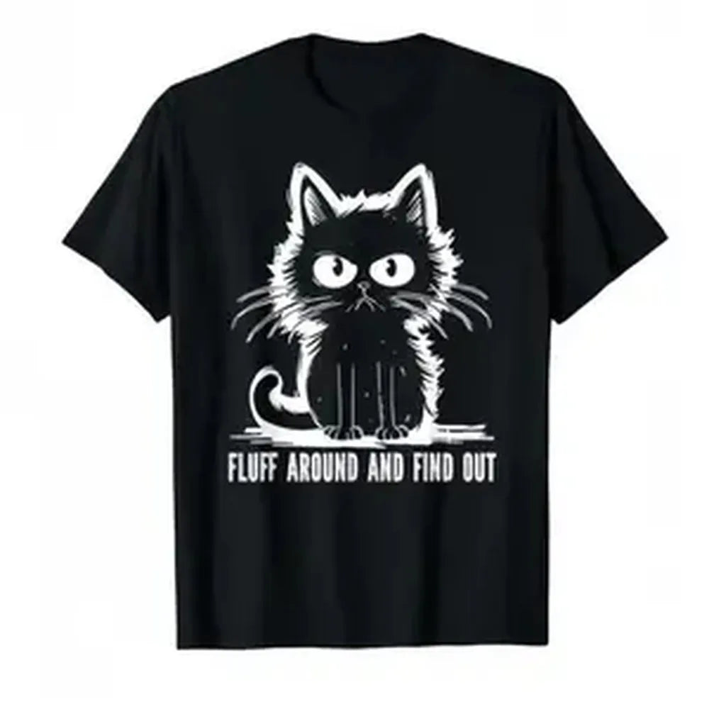 Funny Cat Fluff Around And Find Out Graphic T-Shirt, Cute Savage Cat Attitude Sarcastic Humor Tee, Unisex Ideal Gift For Cat Lovers
