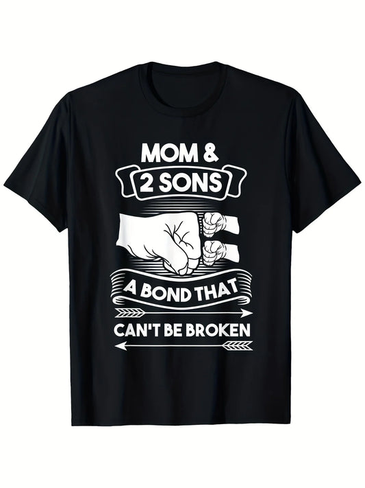 A T-Shirt Symbolizing The Unbreakable Bond Between a Mother And Her Two Sons - a Warm Mother-Son Design on a Black Shirt with White Text - Perfect for Mother'S Day And Birthday Gifts - Ideal for Gym, Casual Wear, Plus Size