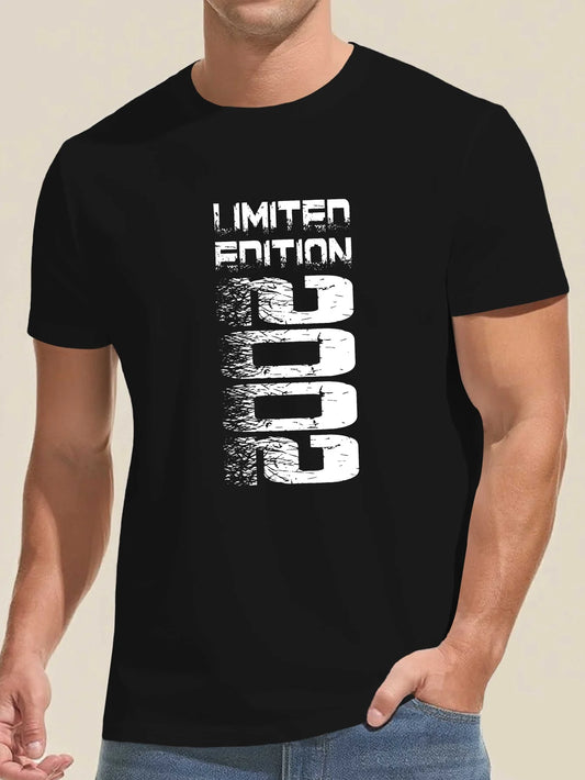 Trendy Men's Black Graphic T-Shirt Limited Edition 2023 Distressed Bold Number Print Vintage Typography Statement Design 100% Cotton Heavyweight Short Sleeve Casual Streetwear Tee