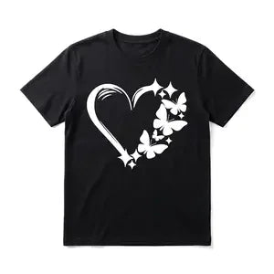 Men Heart Butterfly Graphic T Shirt Soft Short Sleeve Tops Minimalist Print Tees Streetwear Daily Casual Birthday Gift For Men Women Friends