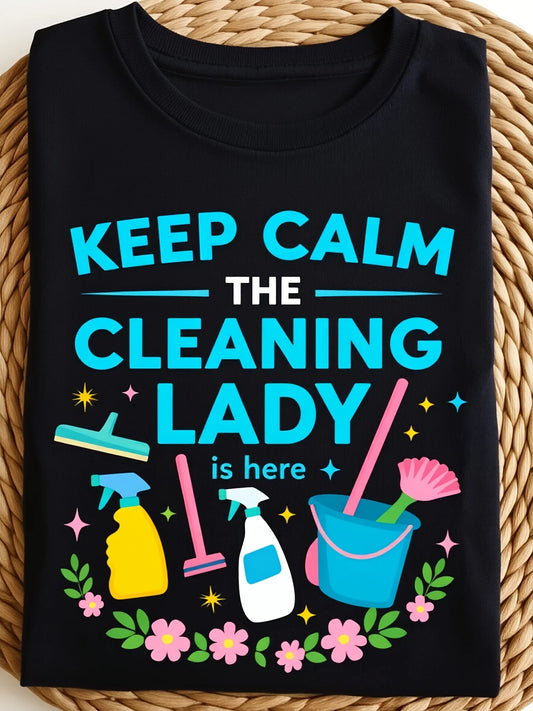 Funny Cleaning Lady TShirt Retro Broom Mop Print Workwear Suitable for Maid Janitor Custodian Gift Comfortable Round Neck Casual Shirt for Housekeeper Apparel Machine Washable Design6Retro Casual Short-sleeved T-shirt with a Round Neck and Printed