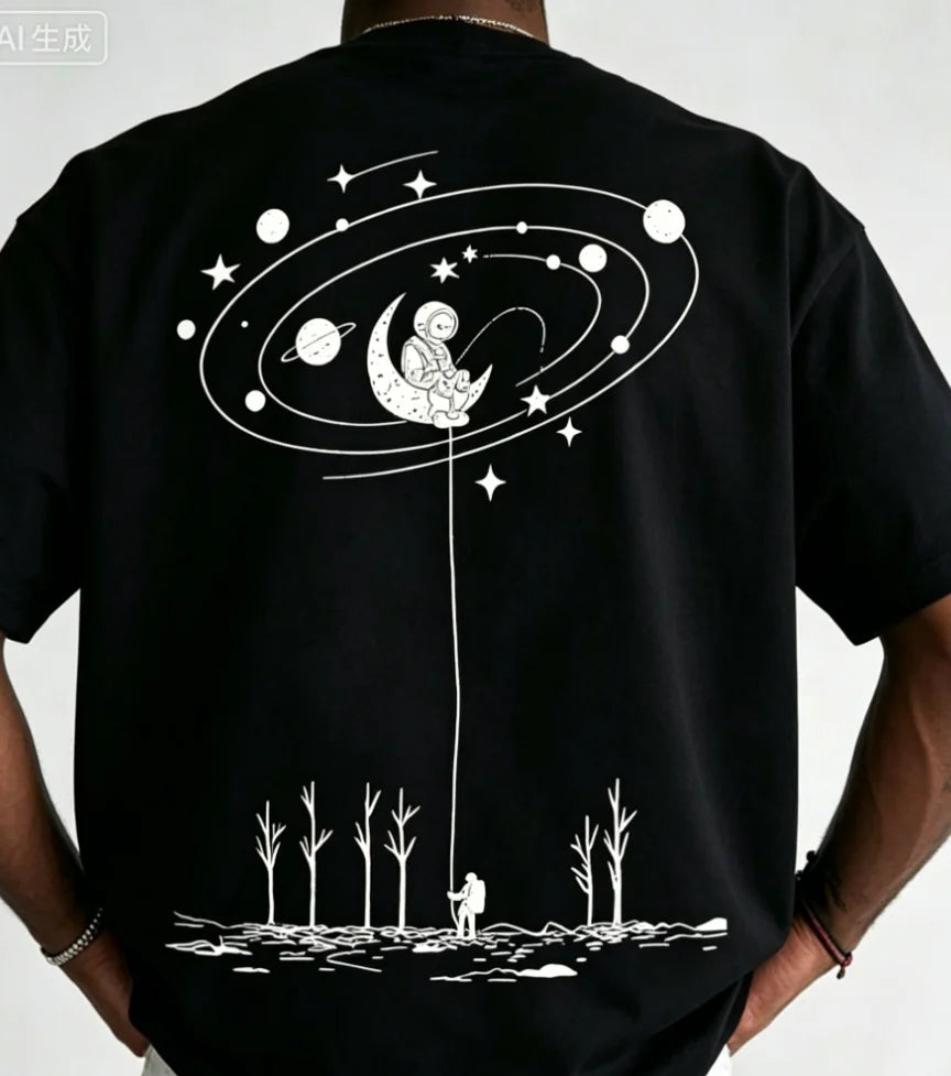 Moon Planet Print Tee Shirt Tees for Men, Casual Short Sleeve T-shirt for Summer Shirts Fashion and Casual Trend T-shirts